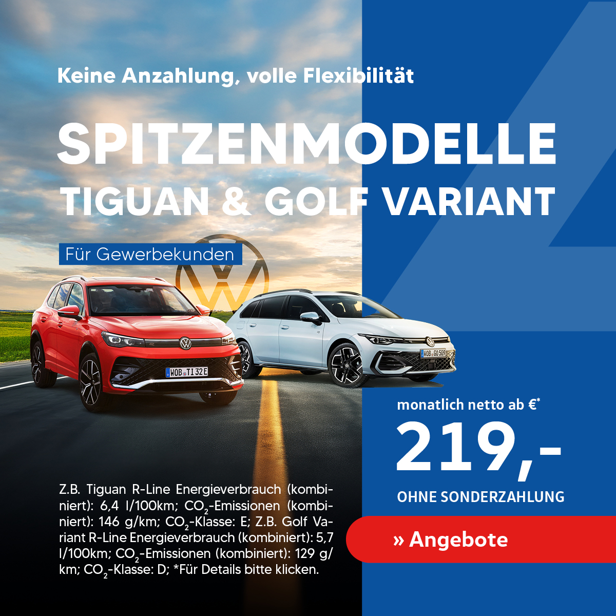 Autohaus Linke Bilder für Online Aktion Landingpage Gewerbeaktion für GOlf und Tiguan Spitzenmodelle Sonderleasing und mehr in Crailsheim