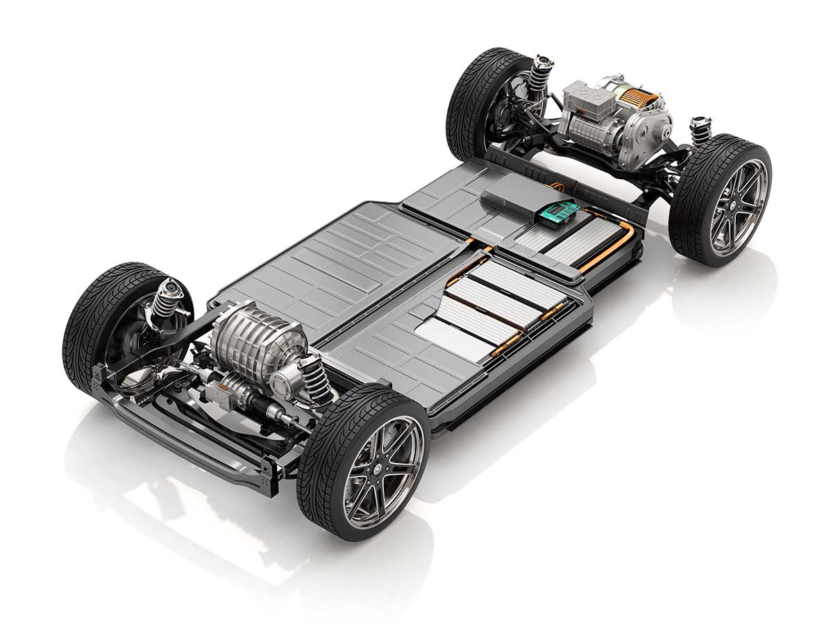 Cutaway,View,Of,Electric,Vehicle,Chassis,With,Battery,Pack,On
